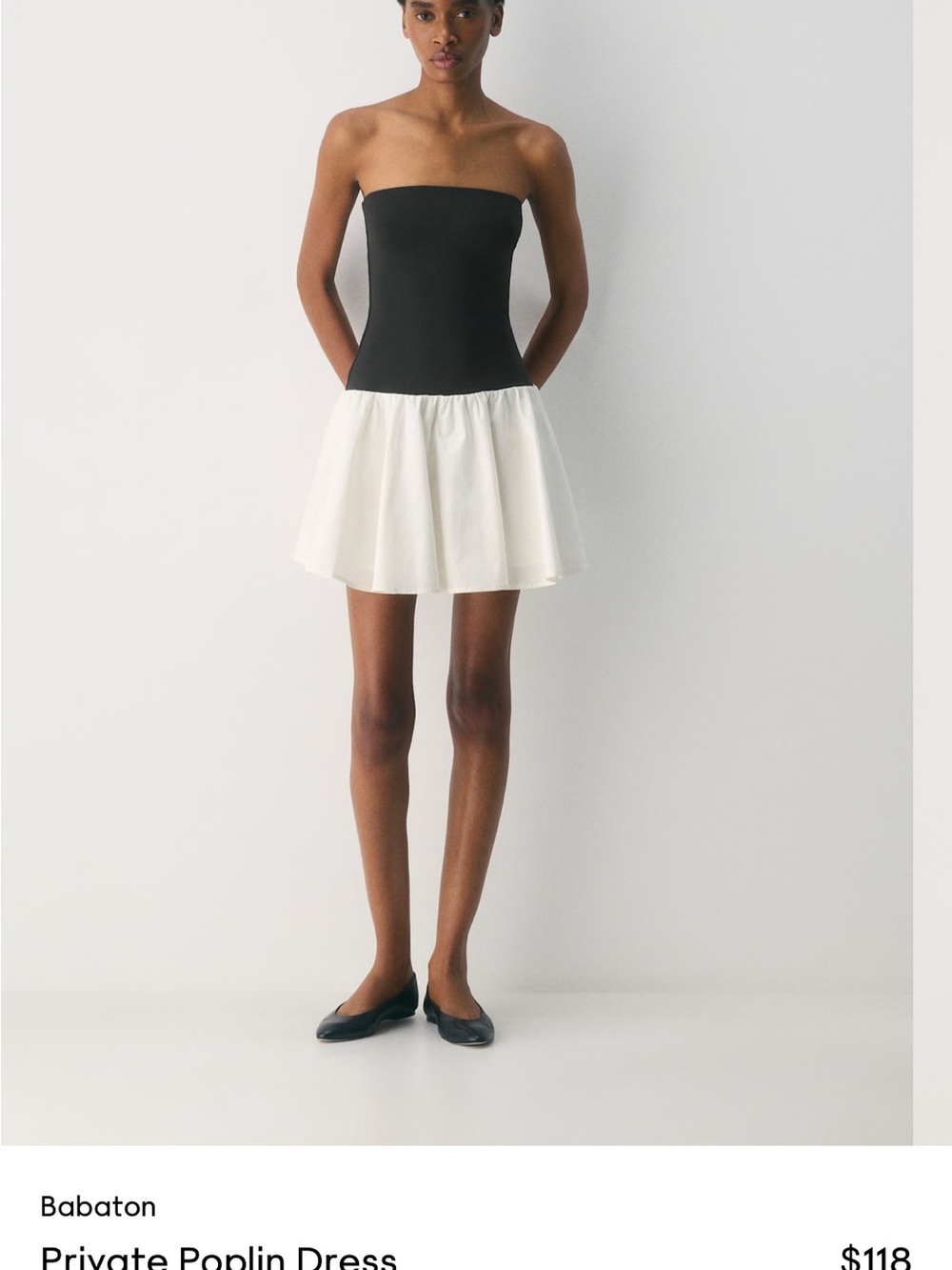 Babaton Black and White Strapless Poplin Skirt Dress